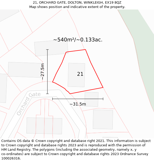 21, ORCHARD GATE, DOLTON, WINKLEIGH, EX19 8QZ: Plot and title map
