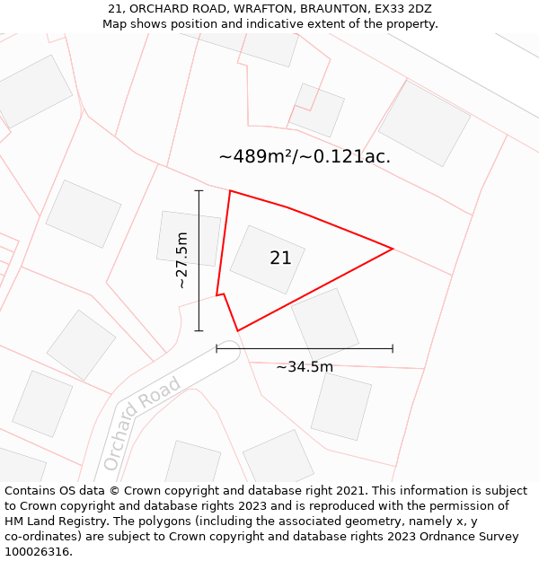 21, ORCHARD ROAD, WRAFTON, BRAUNTON, EX33 2DZ: Plot and title map