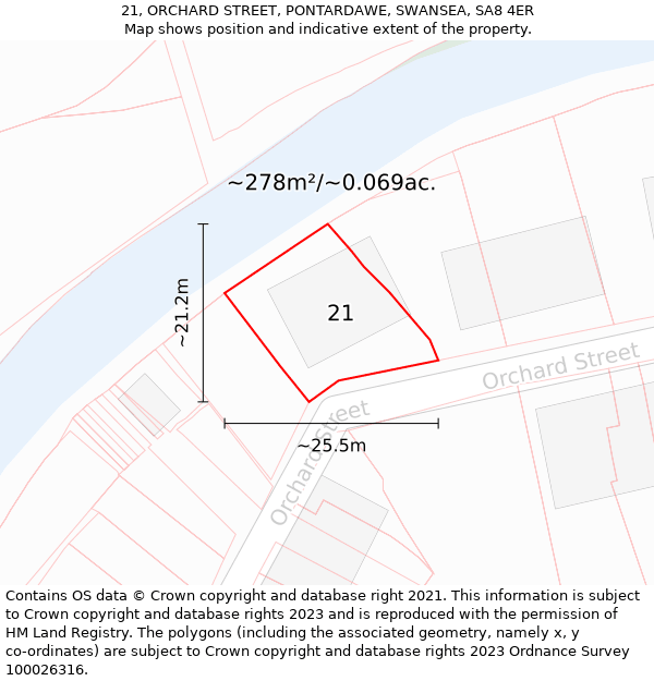 21, ORCHARD STREET, PONTARDAWE, SWANSEA, SA8 4ER: Plot and title map