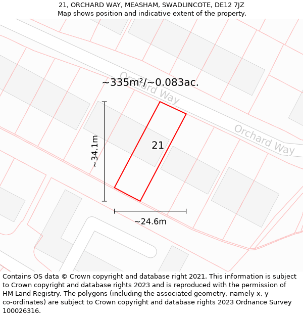 21, ORCHARD WAY, MEASHAM, SWADLINCOTE, DE12 7JZ: Plot and title map