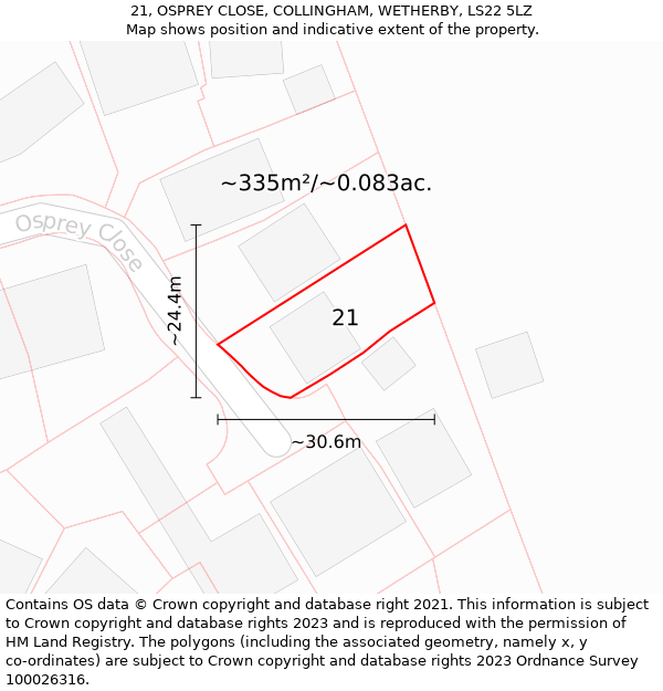 21, OSPREY CLOSE, COLLINGHAM, WETHERBY, LS22 5LZ: Plot and title map