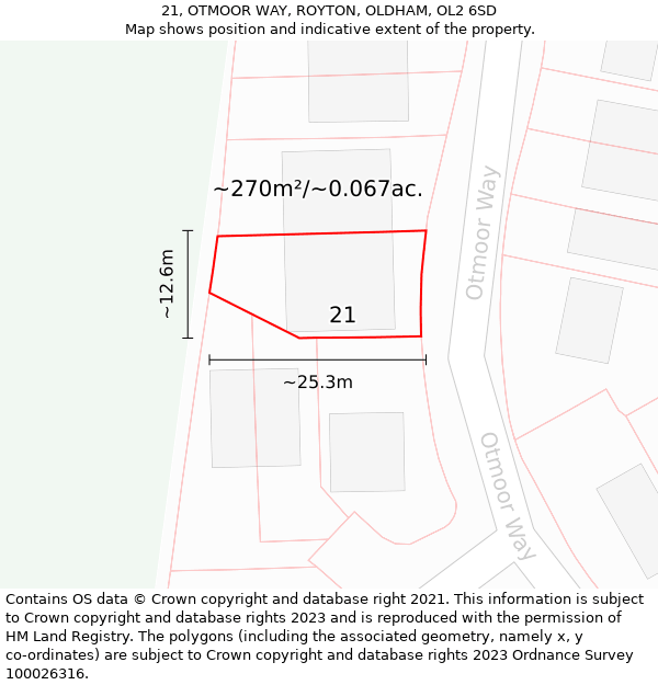 21, OTMOOR WAY, ROYTON, OLDHAM, OL2 6SD: Plot and title map