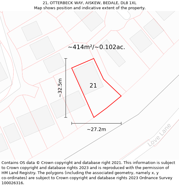 21, OTTERBECK WAY, AISKEW, BEDALE, DL8 1XL: Plot and title map