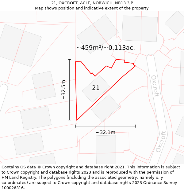 21, OXCROFT, ACLE, NORWICH, NR13 3JP: Plot and title map