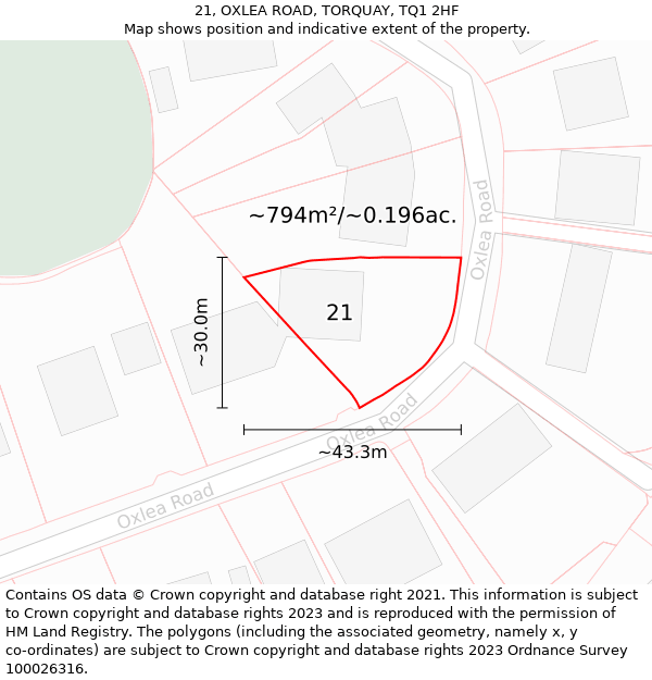 21, OXLEA ROAD, TORQUAY, TQ1 2HF: Plot and title map