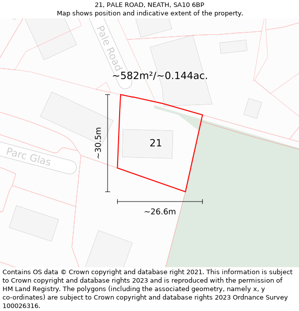 21, PALE ROAD, NEATH, SA10 6BP: Plot and title map