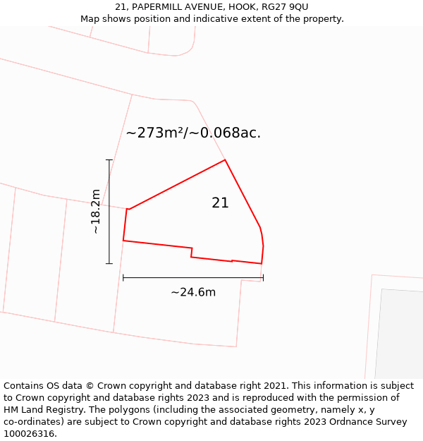 21, PAPERMILL AVENUE, HOOK, RG27 9QU: Plot and title map