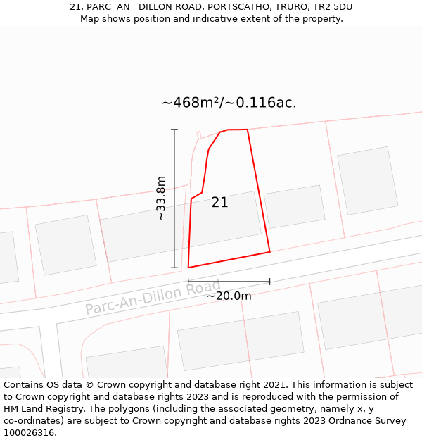 21, PARC  AN   DILLON ROAD, PORTSCATHO, TRURO, TR2 5DU: Plot and title map