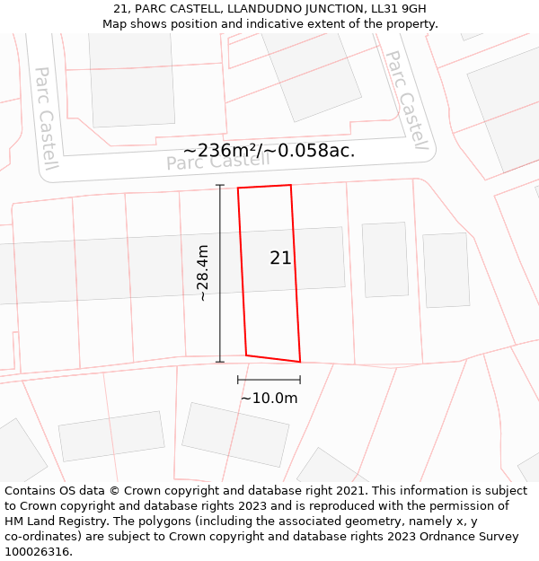 21, PARC CASTELL, LLANDUDNO JUNCTION, LL31 9GH: Plot and title map