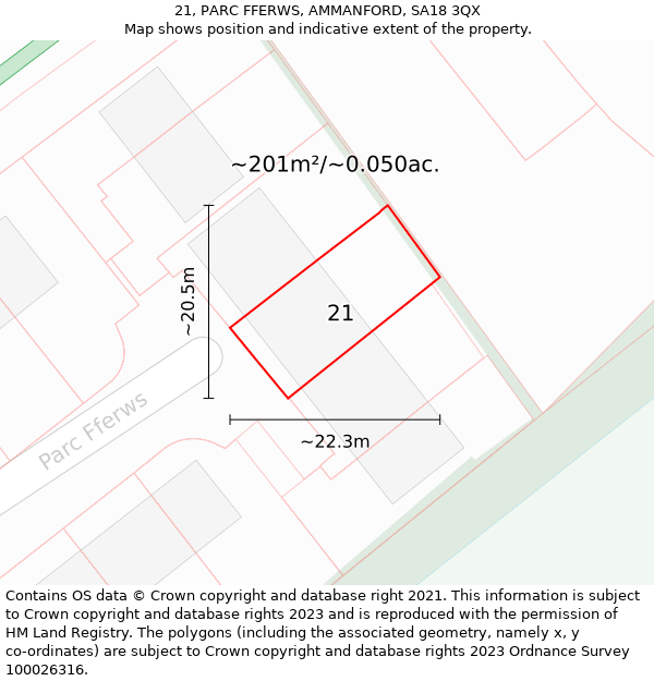 21, PARC FFERWS, AMMANFORD, SA18 3QX: Plot and title map