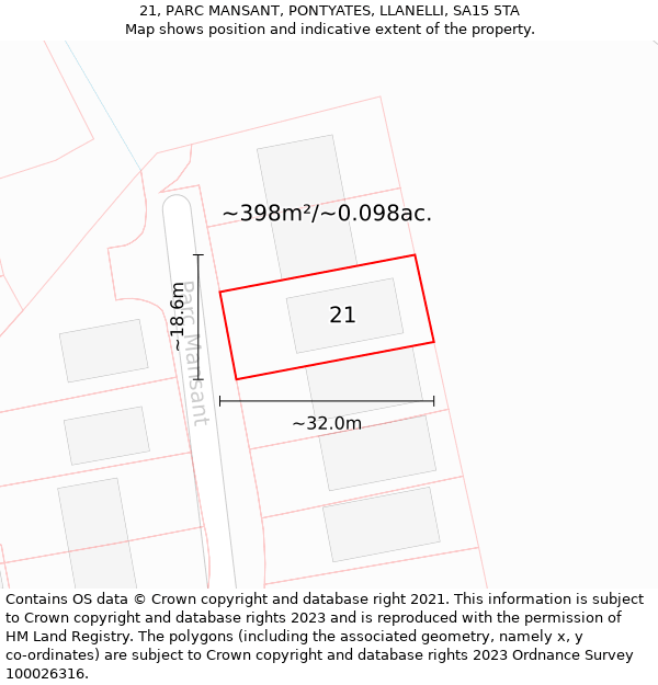 21, PARC MANSANT, PONTYATES, LLANELLI, SA15 5TA: Plot and title map