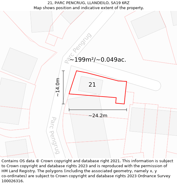 21, PARC PENCRUG, LLANDEILO, SA19 6RZ: Plot and title map