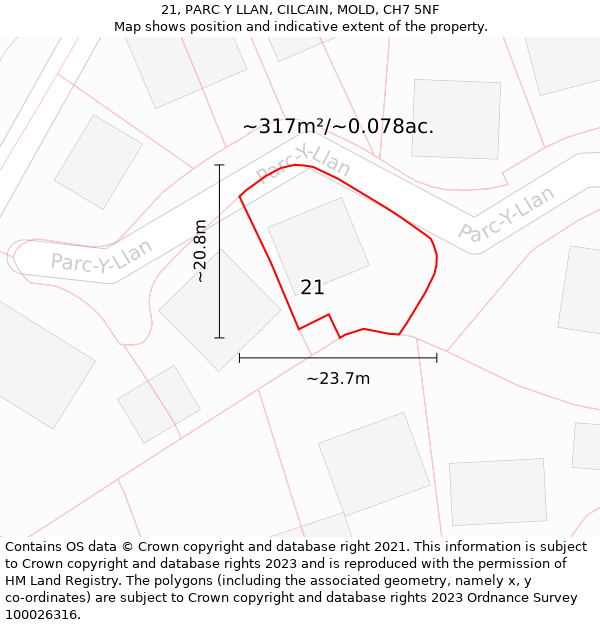 21, PARC Y LLAN, CILCAIN, MOLD, CH7 5NF: Plot and title map