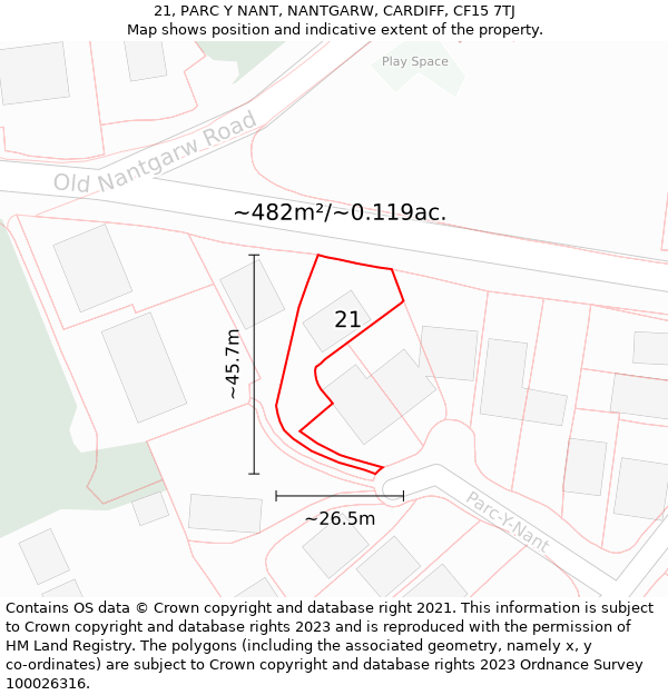 21, PARC Y NANT, NANTGARW, CARDIFF, CF15 7TJ: Plot and title map