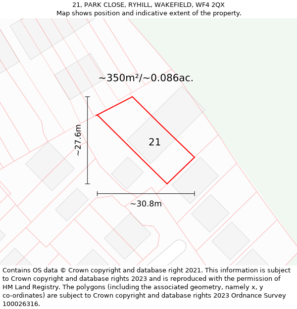 21, PARK CLOSE, RYHILL, WAKEFIELD, WF4 2QX: Plot and title map