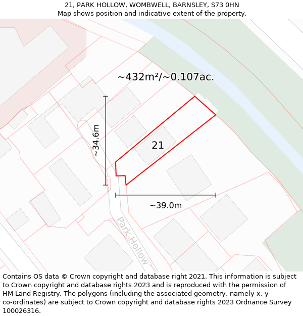 21, PARK HOLLOW, WOMBWELL, BARNSLEY, S73 0HN: Plot and title map