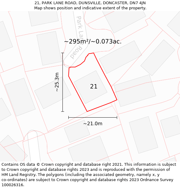 21, PARK LANE ROAD, DUNSVILLE, DONCASTER, DN7 4JN: Plot and title map