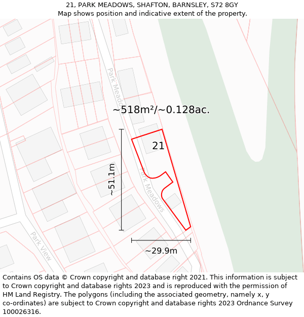 21, PARK MEADOWS, SHAFTON, BARNSLEY, S72 8GY: Plot and title map