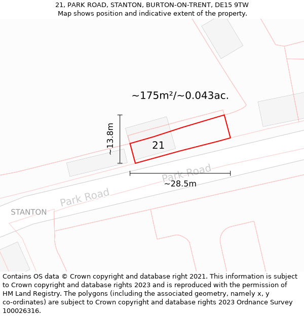 21, PARK ROAD, STANTON, BURTON-ON-TRENT, DE15 9TW: Plot and title map