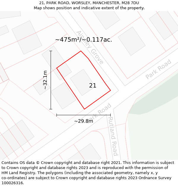 21, PARK ROAD, WORSLEY, MANCHESTER, M28 7DU: Plot and title map