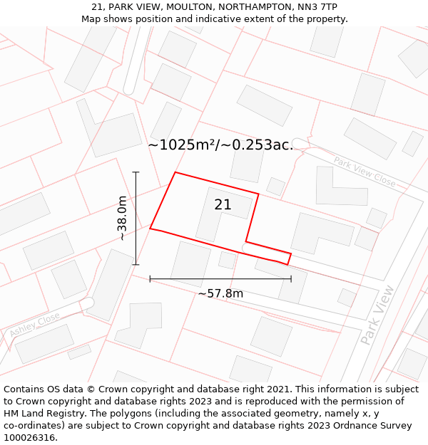 21, PARK VIEW, MOULTON, NORTHAMPTON, NN3 7TP: Plot and title map