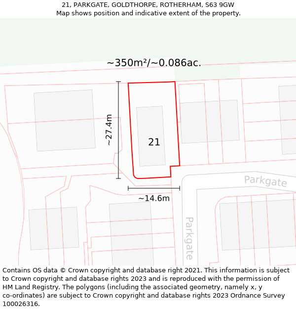 21, PARKGATE, GOLDTHORPE, ROTHERHAM, S63 9GW: Plot and title map