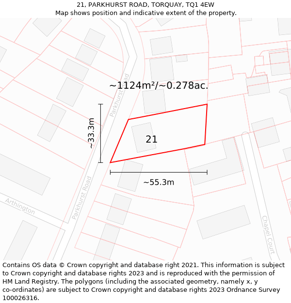 21, PARKHURST ROAD, TORQUAY, TQ1 4EW: Plot and title map