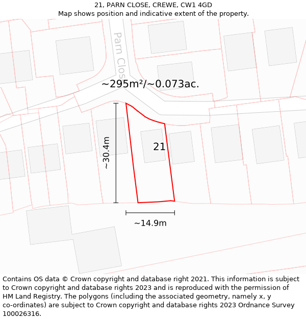 21, PARN CLOSE, CREWE, CW1 4GD: Plot and title map