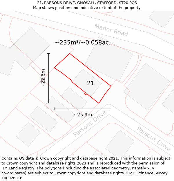 21, PARSONS DRIVE, GNOSALL, STAFFORD, ST20 0QS: Plot and title map