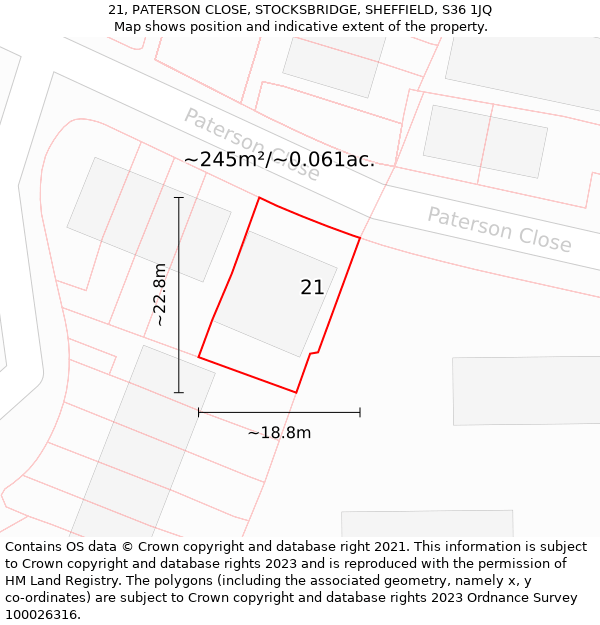 21, PATERSON CLOSE, STOCKSBRIDGE, SHEFFIELD, S36 1JQ: Plot and title map