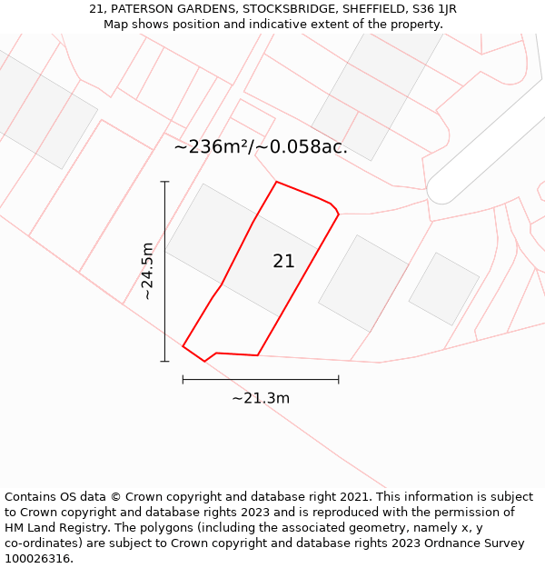 21, PATERSON GARDENS, STOCKSBRIDGE, SHEFFIELD, S36 1JR: Plot and title map