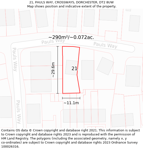 21, PAULS WAY, CROSSWAYS, DORCHESTER, DT2 8UW: Plot and title map