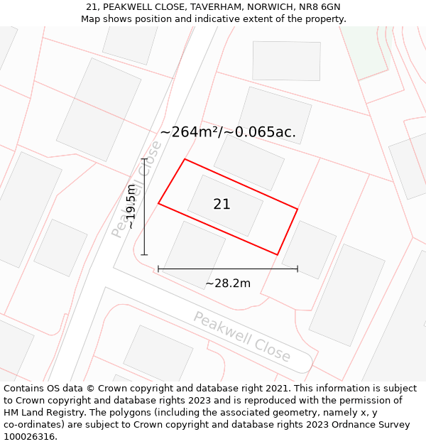 21, PEAKWELL CLOSE, TAVERHAM, NORWICH, NR8 6GN: Plot and title map