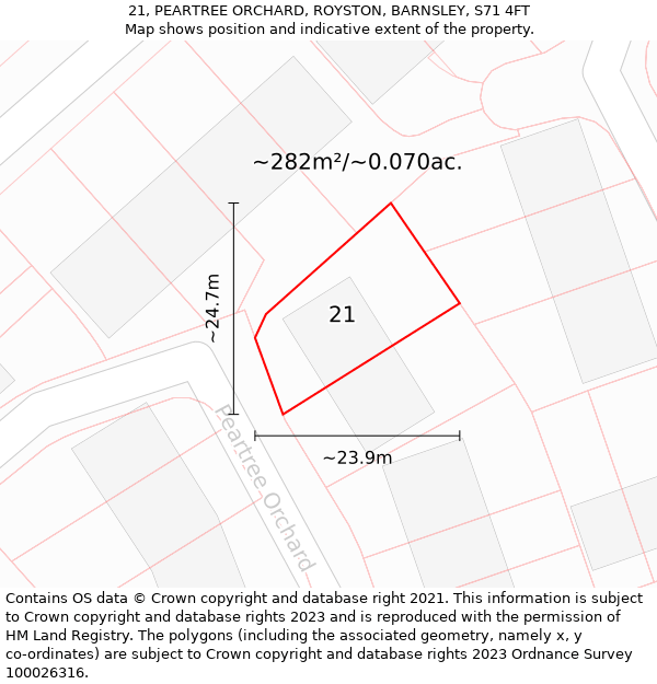 21, PEARTREE ORCHARD, ROYSTON, BARNSLEY, S71 4FT: Plot and title map