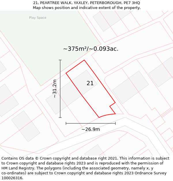 21, PEARTREE WALK, YAXLEY, PETERBOROUGH, PE7 3HQ: Plot and title map