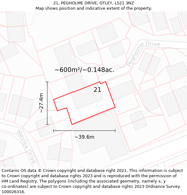 21, PEGHOLME DRIVE, OTLEY, LS21 3NZ: Plot and title map