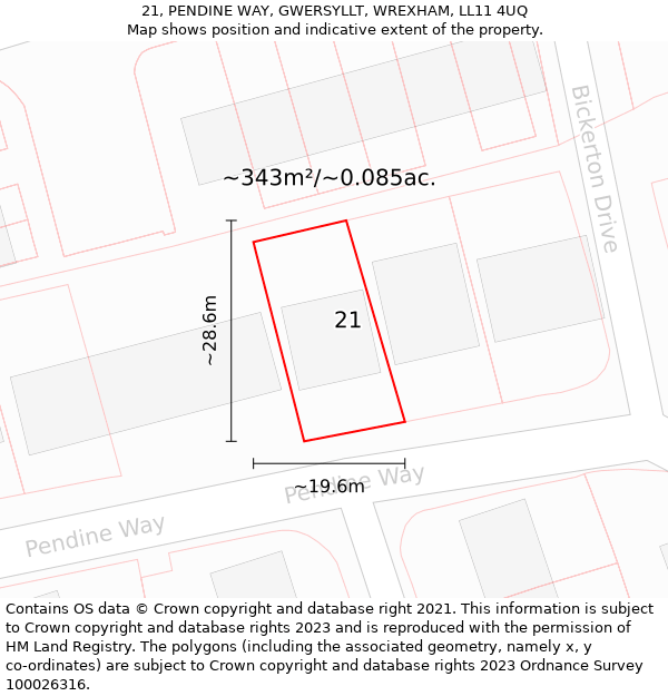 21, PENDINE WAY, GWERSYLLT, WREXHAM, LL11 4UQ: Plot and title map