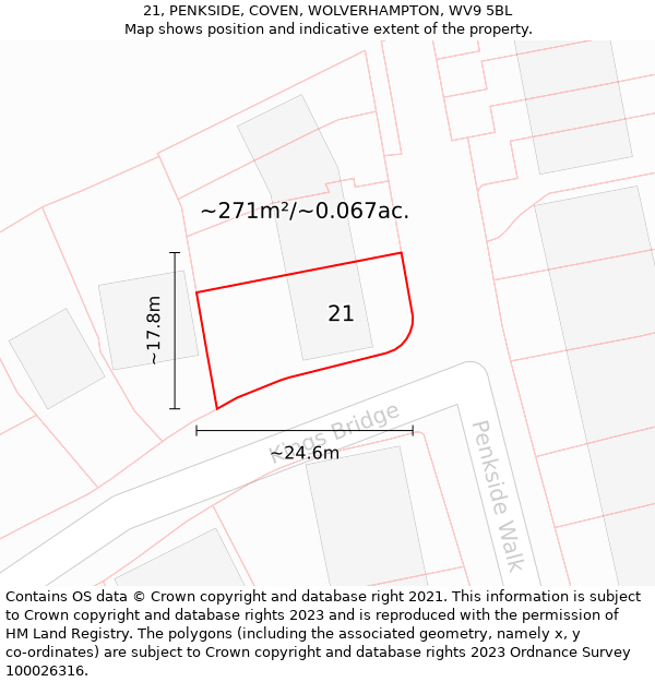 21, PENKSIDE, COVEN, WOLVERHAMPTON, WV9 5BL: Plot and title map