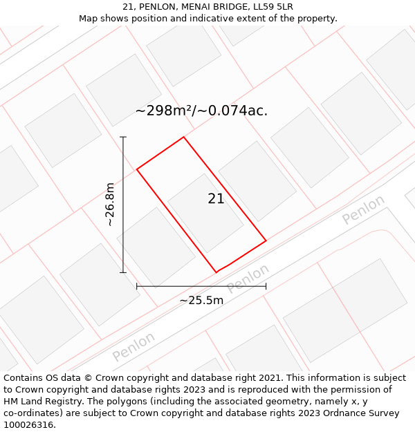 21, PENLON, MENAI BRIDGE, LL59 5LR: Plot and title map
