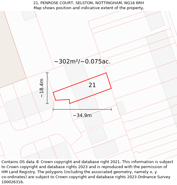 21, PENROSE COURT, SELSTON, NOTTINGHAM, NG16 6RH: Plot and title map