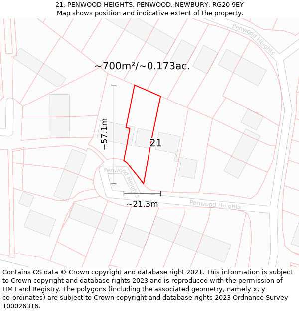 21, PENWOOD HEIGHTS, PENWOOD, NEWBURY, RG20 9EY: Plot and title map