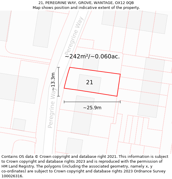 21, PEREGRINE WAY, GROVE, WANTAGE, OX12 0QB: Plot and title map