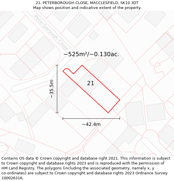 21, PETERBOROUGH CLOSE, MACCLESFIELD, SK10 3DT: Plot and title map