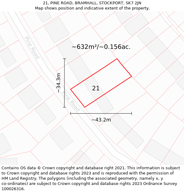 21, PINE ROAD, BRAMHALL, STOCKPORT, SK7 2JN: Plot and title map