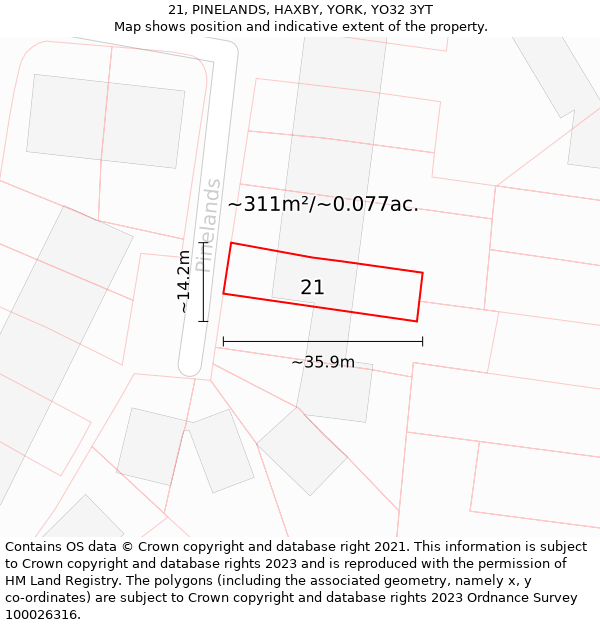 21, PINELANDS, HAXBY, YORK, YO32 3YT: Plot and title map