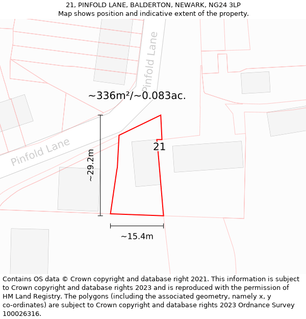 21, PINFOLD LANE, BALDERTON, NEWARK, NG24 3LP: Plot and title map