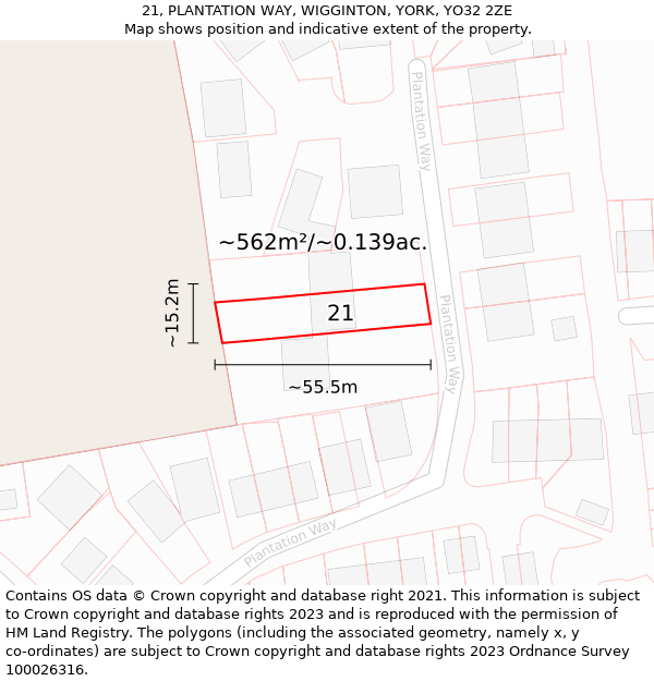 21, PLANTATION WAY, WIGGINTON, YORK, YO32 2ZE: Plot and title map