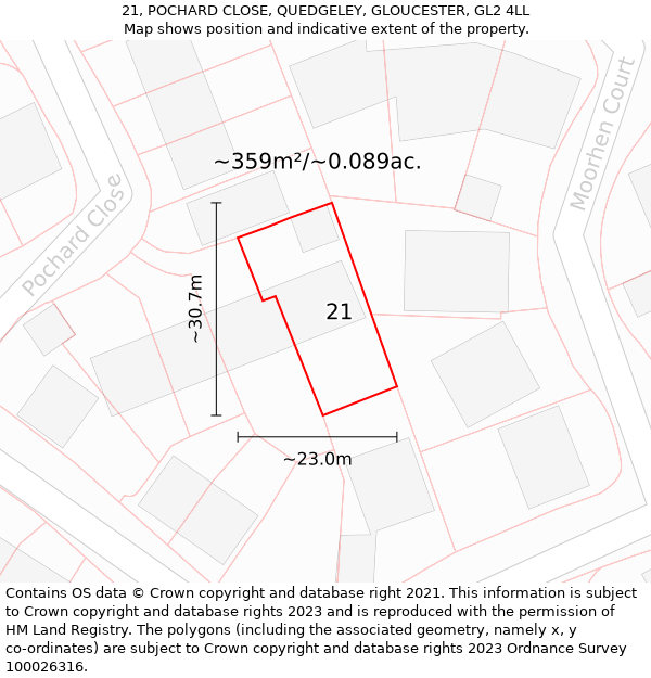 21, POCHARD CLOSE, QUEDGELEY, GLOUCESTER, GL2 4LL: Plot and title map