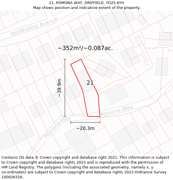 21, POMONA WAY, DRIFFIELD, YO25 6YH: Plot and title map