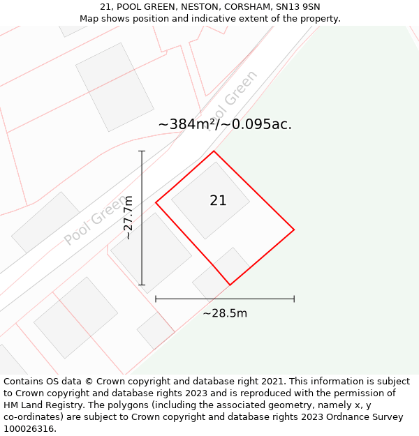 21, POOL GREEN, NESTON, CORSHAM, SN13 9SN: Plot and title map